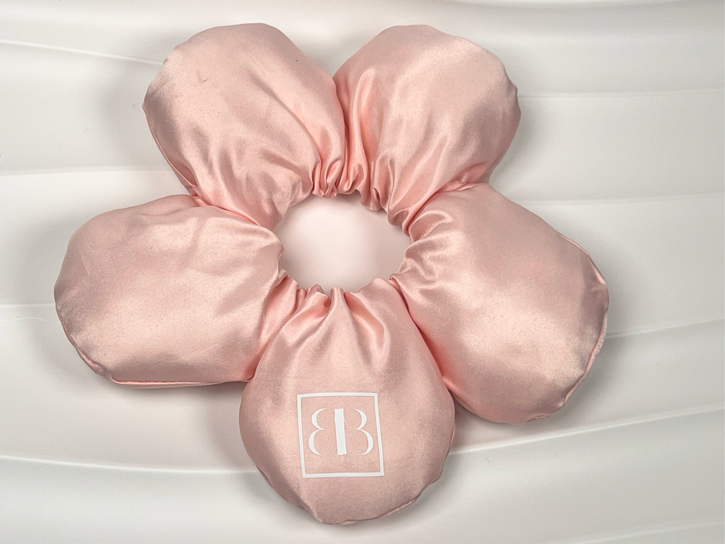 Baby Pink Satin Flower Decor Hair Scrunchie