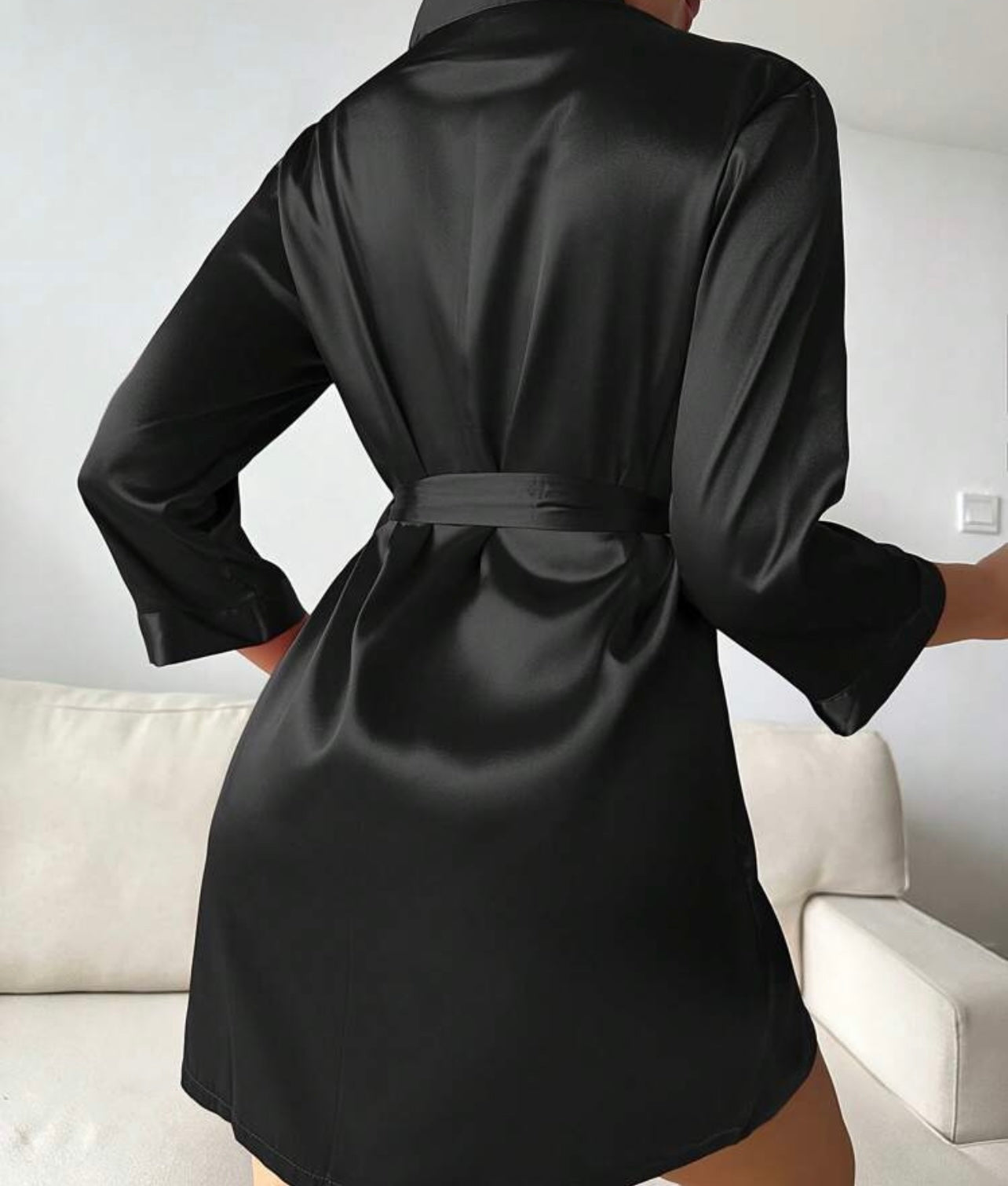 Pure Black Silk Robe