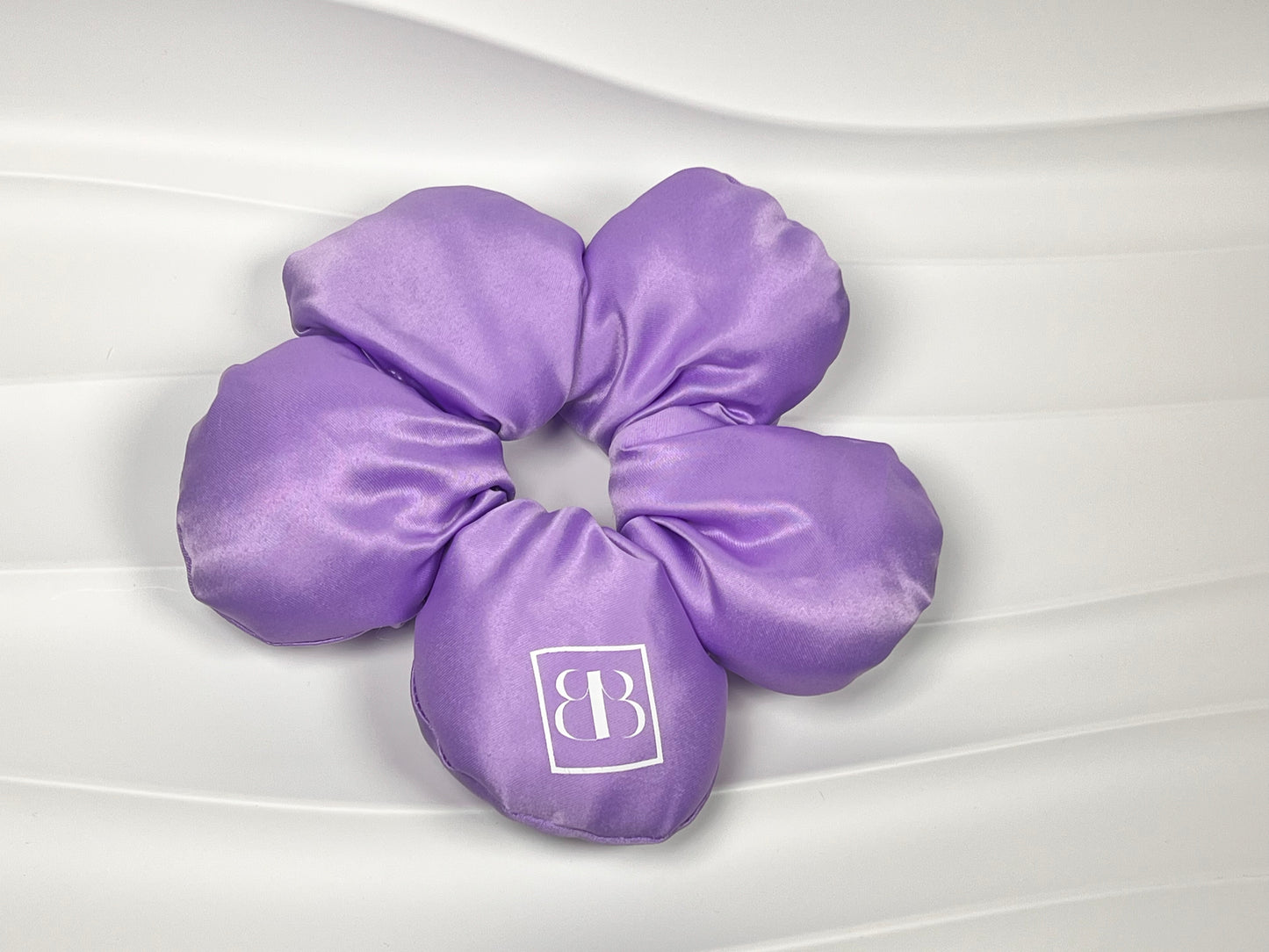 Lavender Satin Flower Decor Hair Scrunchie