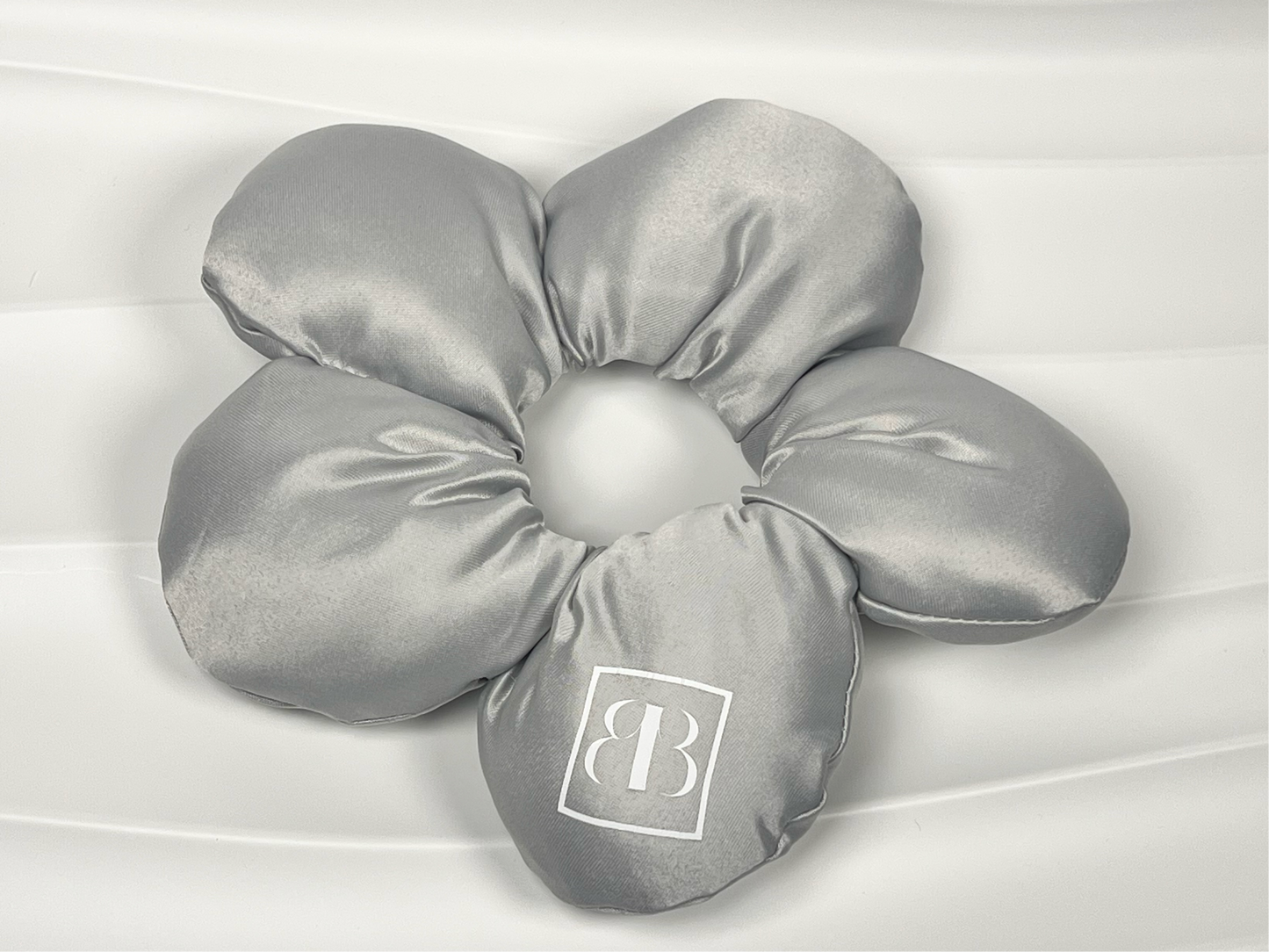 Grey Satin Flower Decor Hair Scrunchie