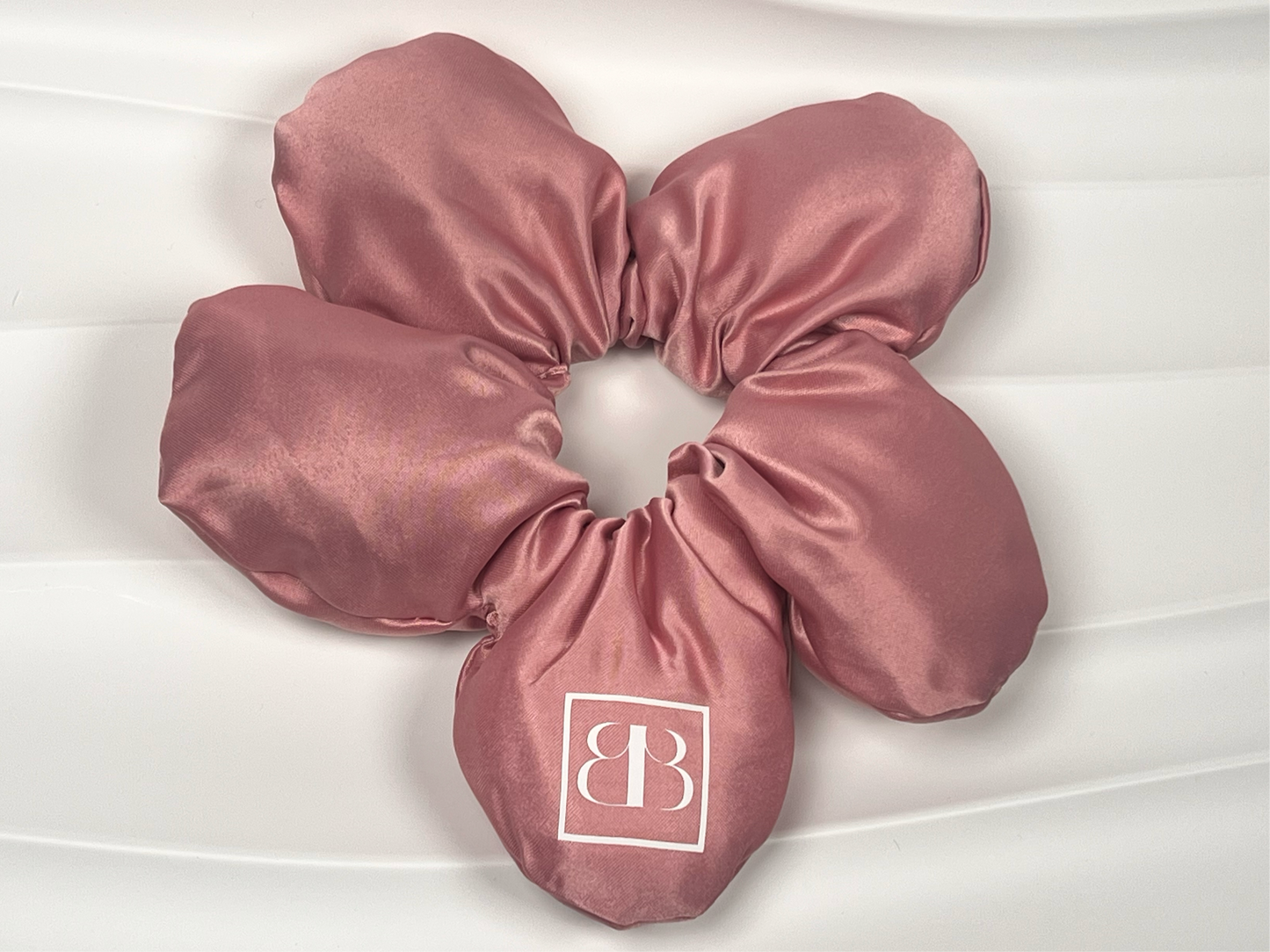 Dark Pink Satin Flower Decor Hair Scrunchie