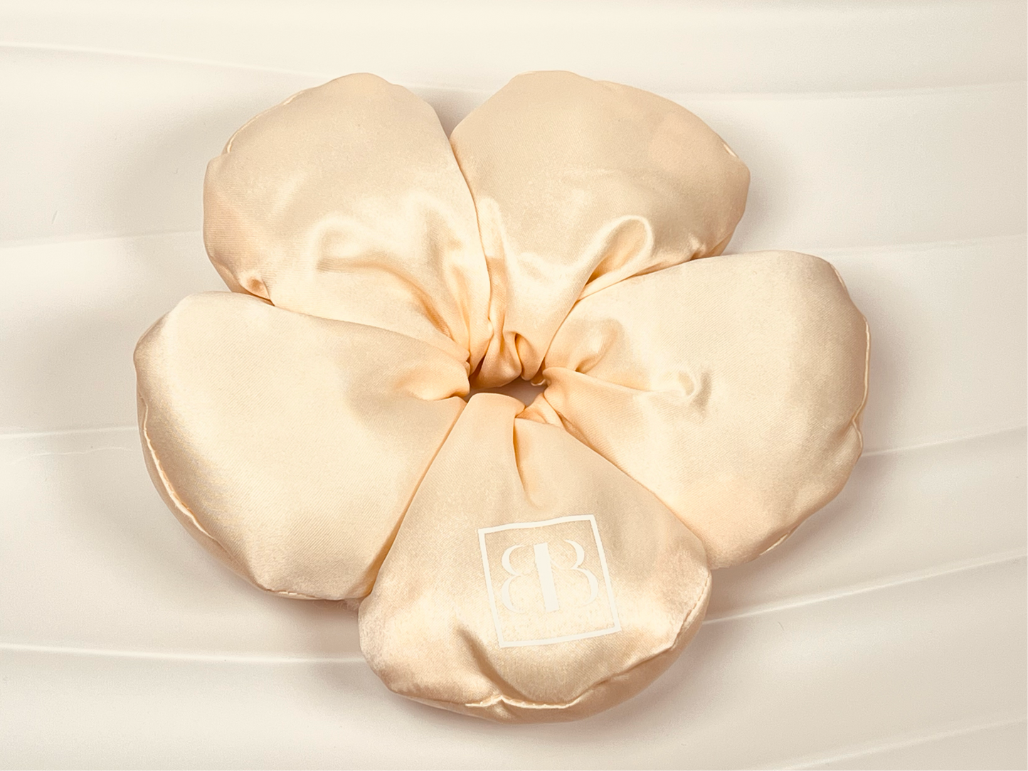 Creamy Satin Flower Decor Hair Scrunchie