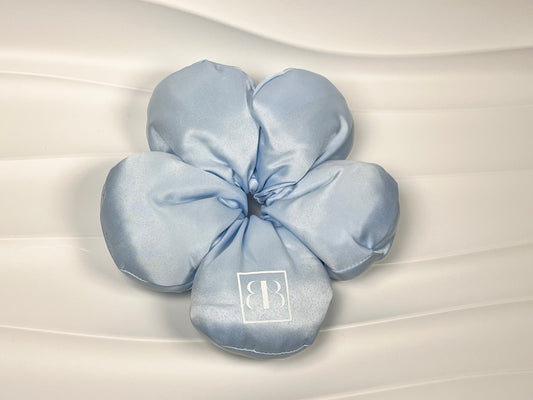 Baby Blue Satin Flower Decor Hair Scrunchie