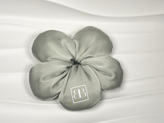 Sage Green Satin Flower Decor Hair Scrunchie