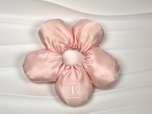 Baby Pink Satin Flower Decor Hair Scrunchie